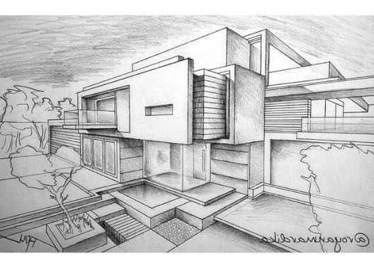 contoh sketsa  rumah  modern Architecture design sketch 