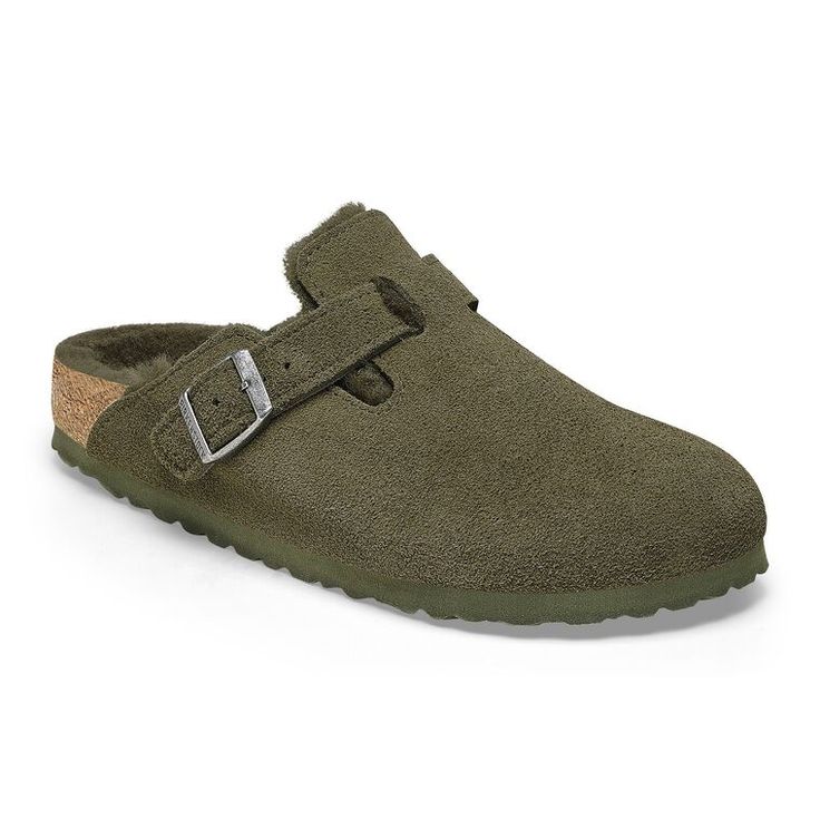 Boston Shearling Suede Leather Thyme | BIRKENSTOCK Boston Shearling Birkenstock, Boston Shearling, Birkenstock Boston Shearling, Birkenstock Styles, Black Birkenstock, Wishlist 2024, Open Fire, Boston Clog, Suede Fashion