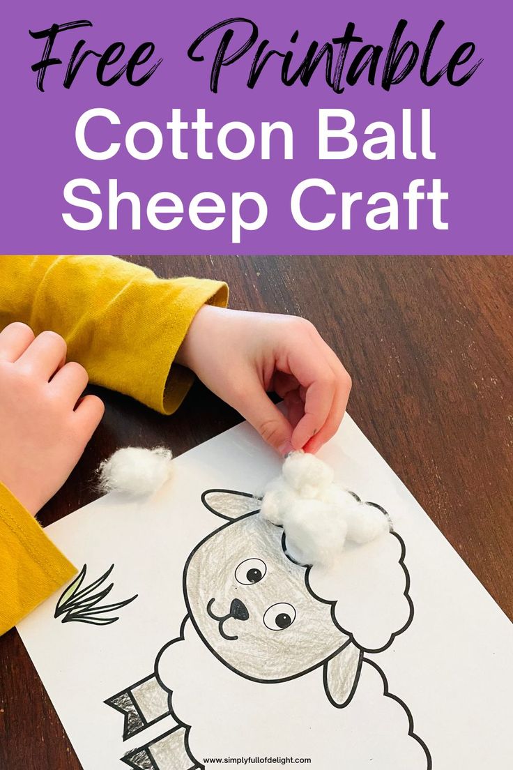 cotton ball sheep craft with a free printable sheep template Making Sheep With Cotton Balls, Kindergarten Sheep Craft, Sheep Craft Cotton Balls, Lamb Face Template Free Printable, Sheep With Cotton Balls, Cotton Wool Sheep, Cotton Ball Sheep Craft Preschool, David And Sheep Craft, Baba Black Sheep Crafts Preschool