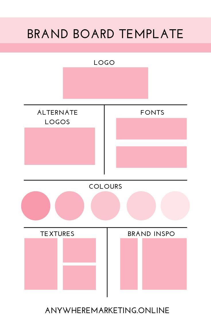 the brand board template is shown in pink and white