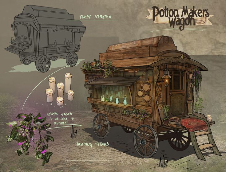 an old fashioned wagon with candles on the front and side, as well as other things surrounding it