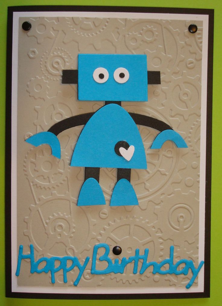 a birthday card with a blue robot on it