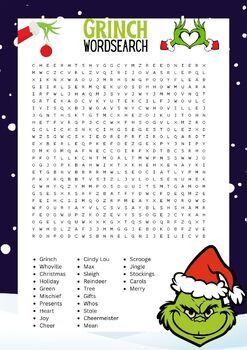 the grin word search is shown in this image