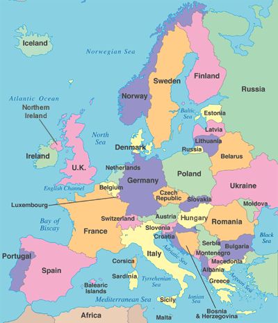 europe map with countries and their capital cities