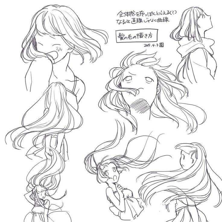 some sketches of different hair styles for the anime character, from one side to the other