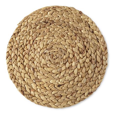 Made from naturally grown water hyacinth and braided by hand, these placemats gives an earthy yet fashinable look for any table. Can easily be used as a charger.# Pieces In Set: 4Included: 4 Placemat(s)Place Setting: Service for 4Shape: RoundUse: IndoorMeasurements: 15 Width/InchesBase Material: 100% Water HyacinthCare: Spot CleanCountry of Origin: Imported Wedding Placemat, Woven Charger, Basket Table, Blue Table Runner, Round Placemat, Kitchen Textiles, Natural Baskets, Seasonal Displays, Spode Christmas