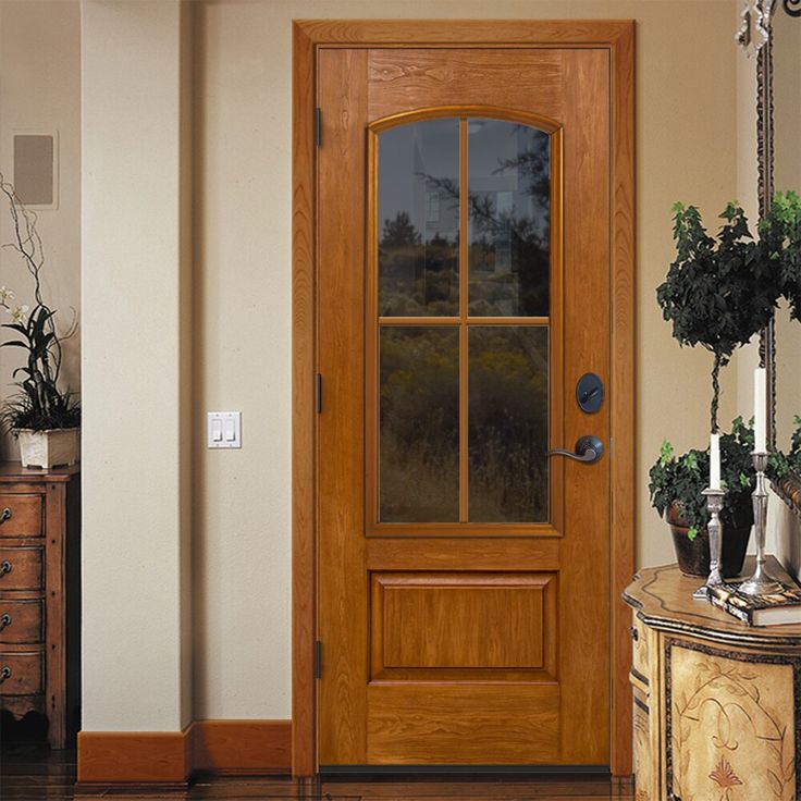 Architectural Collection is a premium line of fiberglass entry systems with authentic woodgrain replication that's virtually indistinguishable from real wood. The door slab and system components are clad in the same high quality, artisan-finished fiberglass material, creating a beautifully consistent appearance. The strength of fiberglass helps these doors withstand all climates - hot or cold, wet or dry - while resisting dents, cracks, warping, and splitting. And each system is engineered with features that add strength, reliability, and exceptional performance. JELD-WEN 36-in x 80-in x 4-9/16-in Fiberglass 3/4 Lite Right-Hand Inswing Mocha Stained Prehung Front Door with Brickmould Insulating Core in Brown Left Hand Door, Ranch Back Door, Lowes / Exterior Doors With Oval Glass, Parota Wood Doors, Therma Tru Front Door Wildflower Honey, Farmhouse Front Door With Frosted Glass, Fiberglass Front Door With Storm Door, Oak Glazed Front Door, Front Door Beveled