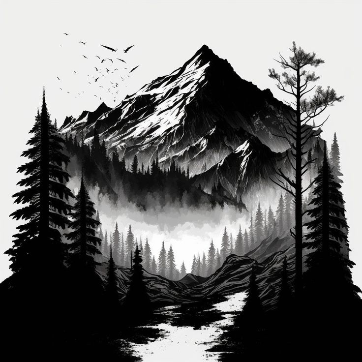 I will create tattoo design with midjourney ai Mountain Tattoo Sketch, Mountains Tattoo Design, Mountain Scene Tattoo, Mountain Sleeve Tattoo, Scenic Tattoo, Create Tattoo, Coverup Ideas, Waterfall Tattoo, Wilderness Tattoo