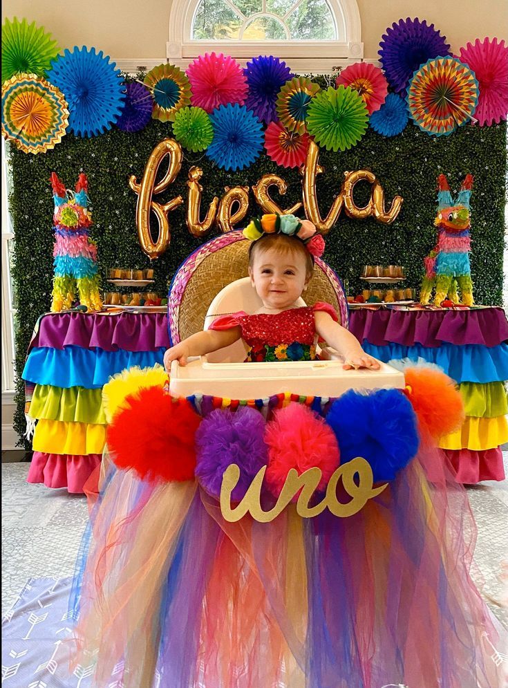 Fiesta First Birthday, Girl Mexican, Mexican Fiesta Birthday Party, First Birthday High Chair, First Fiesta, High Chair Tutu, Mexican Cactus, Mexican Birthday Parties, Birthday High Chair