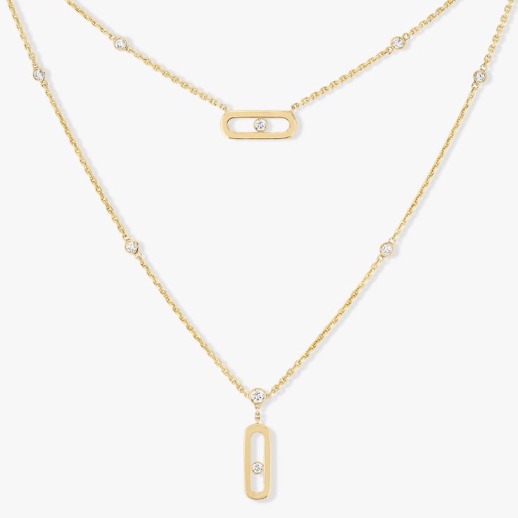 2 Rows Yellow Gold Diamond Necklace Move Uno | Messika 08852-YG Pink White Nails, Jewelry Reference, Logo Jewelry, Stackable Jewelry, Luxury Jewelry Brands, Diamonds Are Forever, Luxe Jewelry, Yellow Gold Jewelry, Gold Diamond Necklace