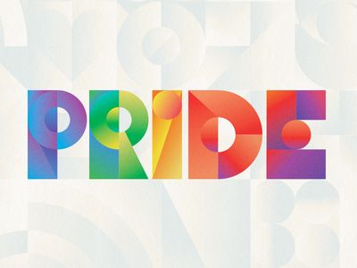 the word pride is made up of multicolored letters in different sizes and colors