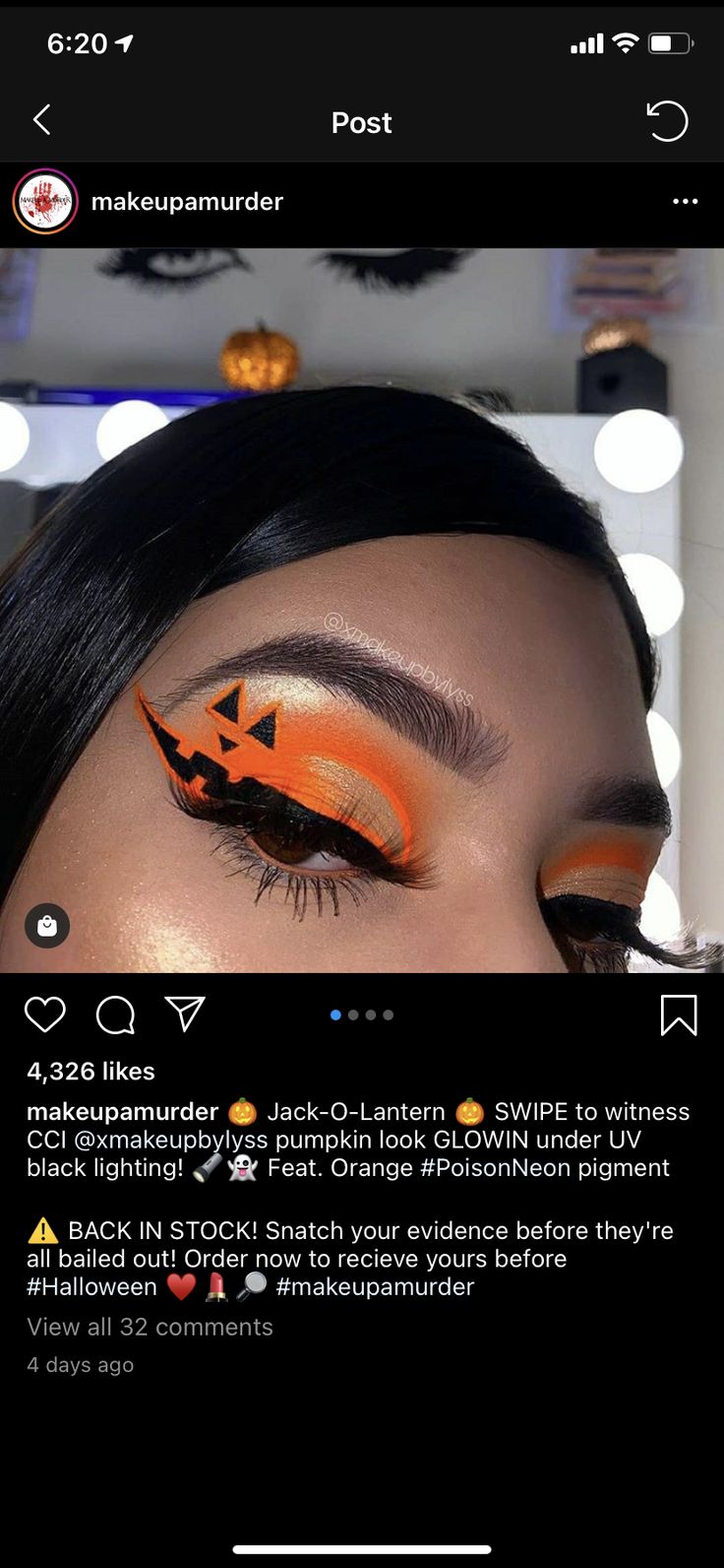 Pretty Pumpkin Face Makeup, Halloween Theme Eyeshadow, Jack O Lantern Eye Makeup, Freddy Krueger Eyeshadow, Makeup Looks Autumn, Halloween Themed Eye Makeup, Halloween Eye Makeup For Work, Halloween Eye Shadow Look, Orange Halloween Eye Makeup