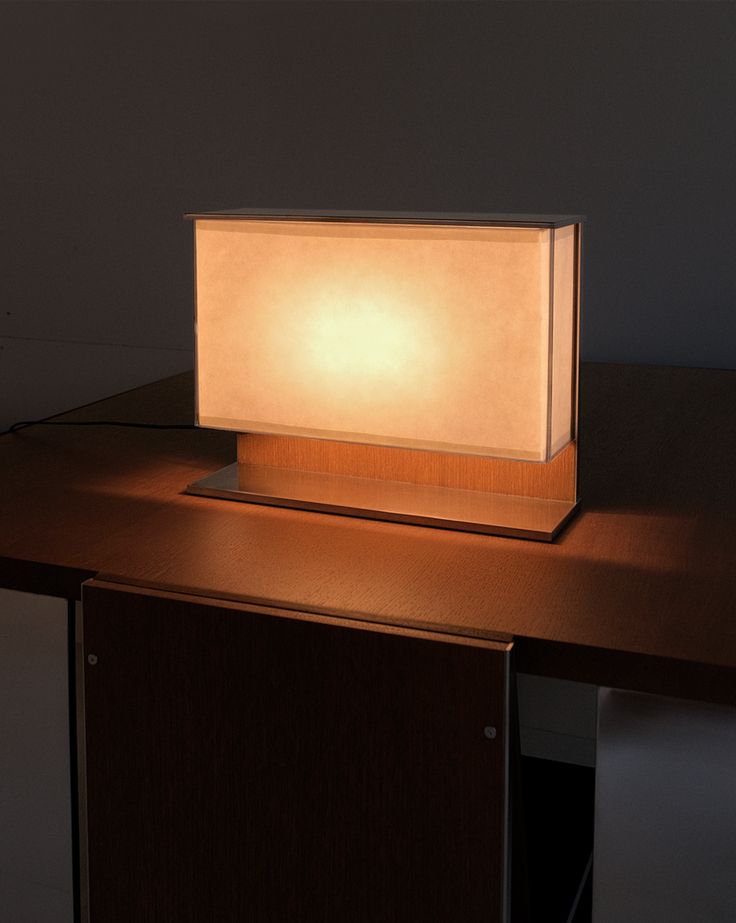 a table lamp sitting on top of a wooden desk