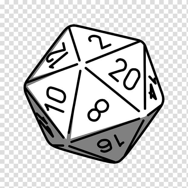 a black and white d20 dice with numbers on the side, transparent background png