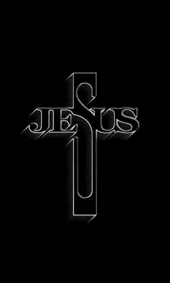 the word jesus written in silver on a black background