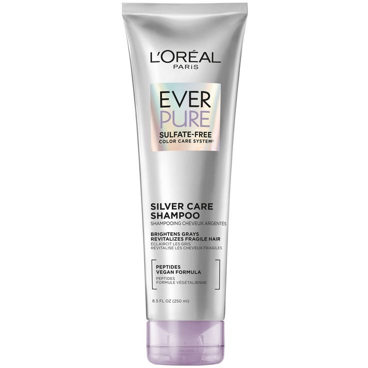 L'Oreal Paris EverPure Silver hair care system with peptides strengthens and nourishes natural, mature, or color treated, gray and silver hair while revitalizing shine. Use our EverPure Purple Shampoo and Conditioner 1-3 times per week for extra toning power. 100% Sulfate Free Shampoo and Conditioner, Paraben Free, No Harsh Salts, No Harsh Surfactants, Gluten Free*, Vegan Formula**. Validated by Colorists. Safe to use as daily hair care regimen. Our formulas are especially gentle on color treate Gray And Silver Hair, Sulfate Free Shampoo And Conditioner, Silver Hair Shampoo, Best Purple Shampoo, Grey Hair Care, Shampoo For Gray Hair, Purple Shampoo And Conditioner, Silver Shampoo, Hair Care Regimen