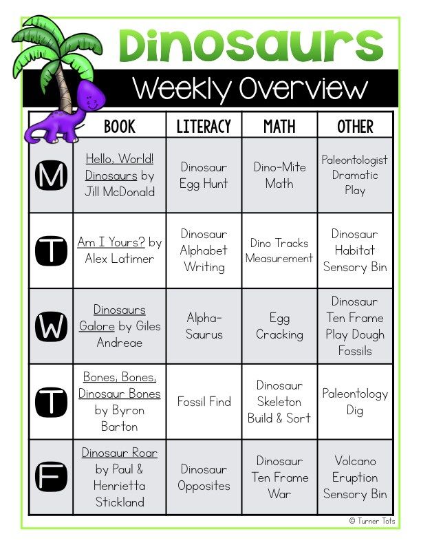 the dinosaur's weekly overview is shown in this printable activity for kids to learn how