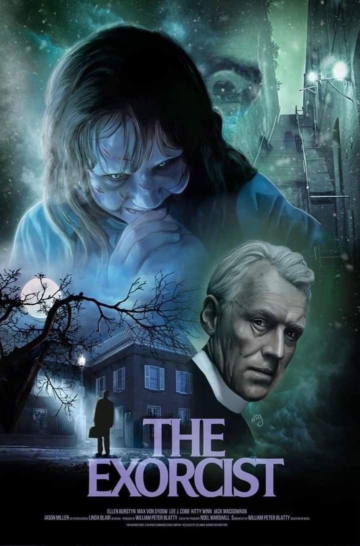 the exorcrist movie poster with two people standing in front of a house