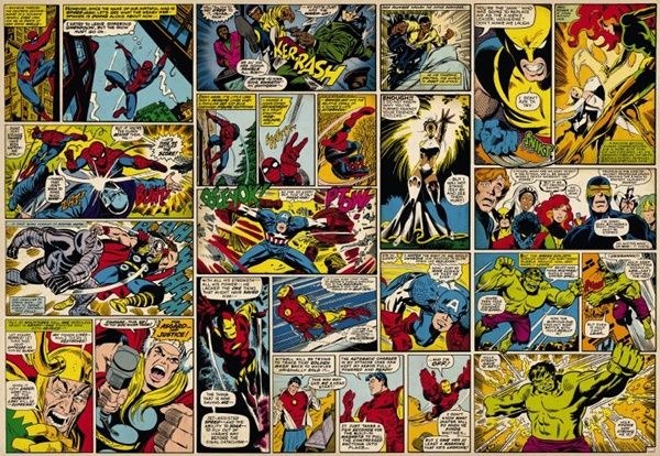 an old comic book page with many different comics and characters in the same panel,