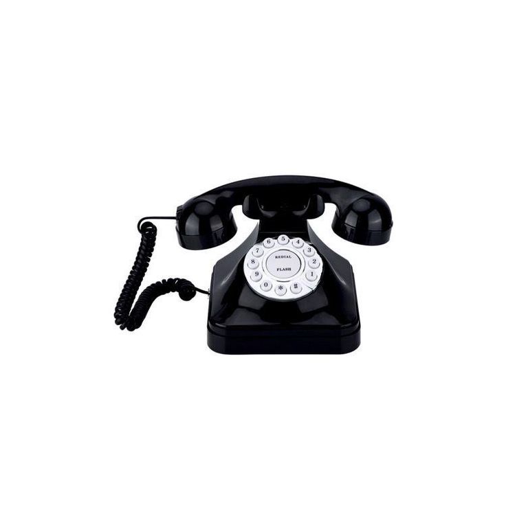 an old - fashioned black phone is shown against a white background