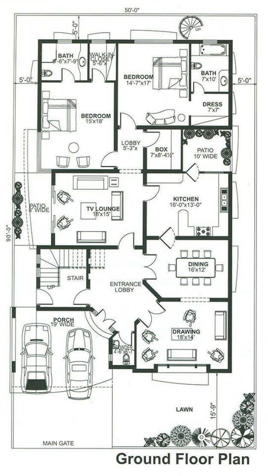 the ground plan for a house with three bedroom and an attached living room, including a kitchen