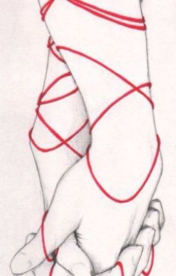 a drawing of a hand holding something with red string attached to the arm and wrist