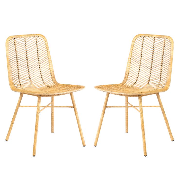 two chairs made out of wood and wicker