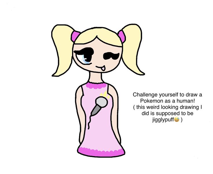 a drawing of a girl with a microphone in her hand and the caption'challenge yourself to draw a pokemon as a human this weird looking drawing did it supposed to be