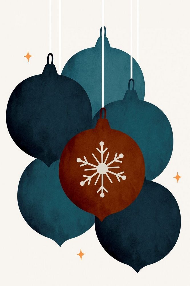 three christmas ornaments hanging from strings with snowflakes on them