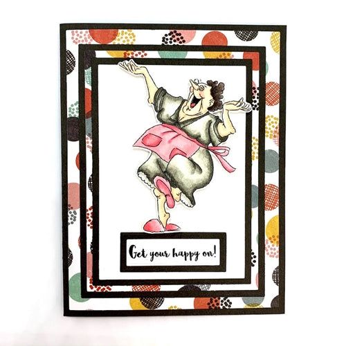 a card with an image of a woman dancing