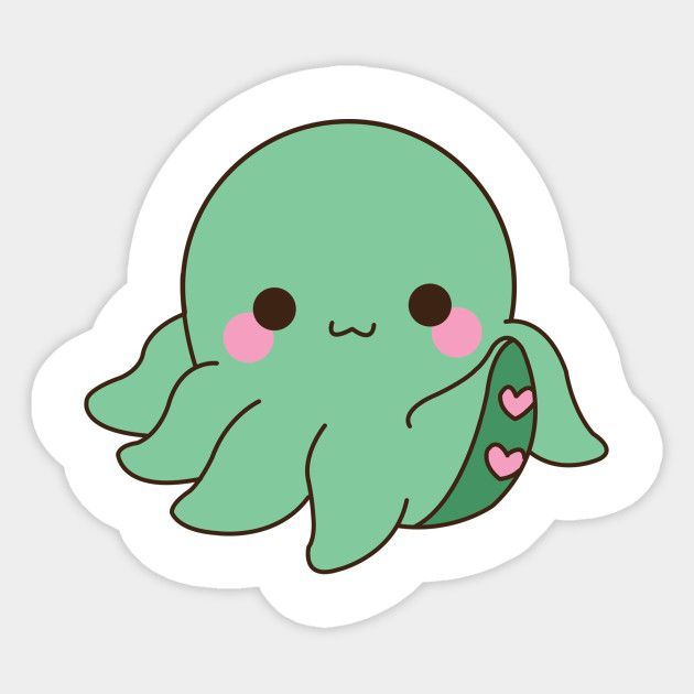 an octopus sticker with pink hearts on it's chest and eyes, sitting in front of a white background