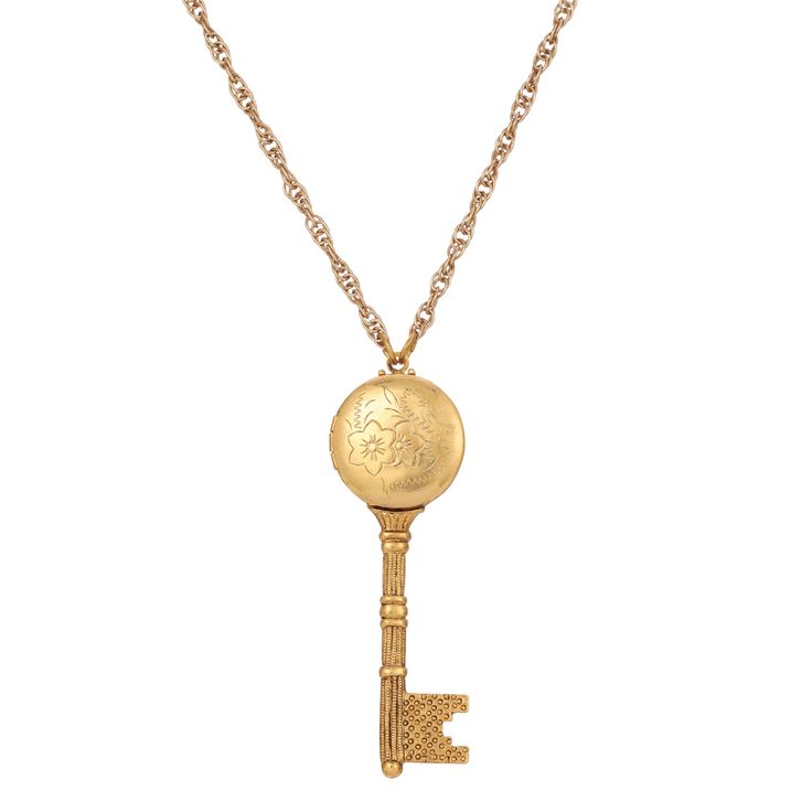 Gold Skeleton Key Flower Pendant Photo Locket Necklace 28 Chic Fashionista, 1928 Jewelry, Photo Locket Necklace, Vintage Inspired Jewelry, Skeleton Key, Photo Locket, Key Necklace, Key Pendant, Gold Dipped