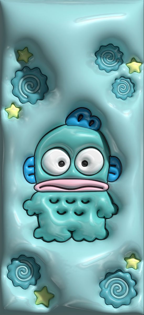 an image of a cartoon character with stars and clouds in the background, as well as blue