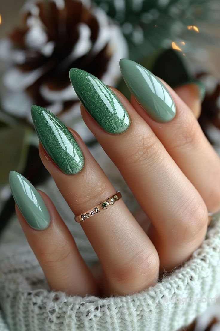 Green Wedding Nails For Bride, Jade Green Nails Acrylic, Nails Design Green, Jade Green Nails, Acrylic Nails Green, Nail Green, November Nails, Nagel Tips, Nails Green