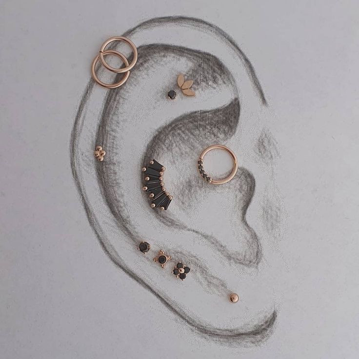 a drawing of ear rings and other jewelry