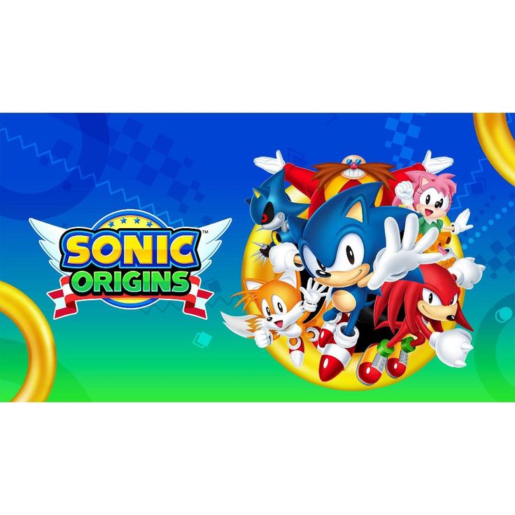 the sonic origins logo is shown in front of an image of several different characters, including tails