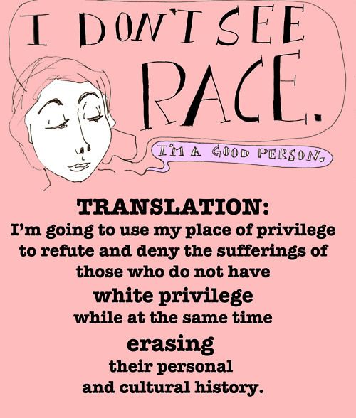 a pink poster with words on it that say i don't see race