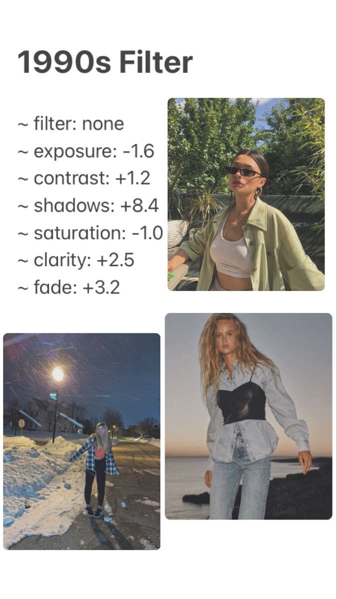 an advertisement for the 1990s's filter, featuring photos of women in jeans and jackets