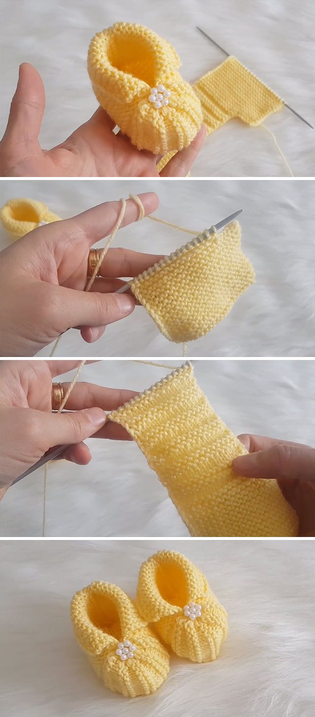 there are three pictures showing how to crochet baby shoes