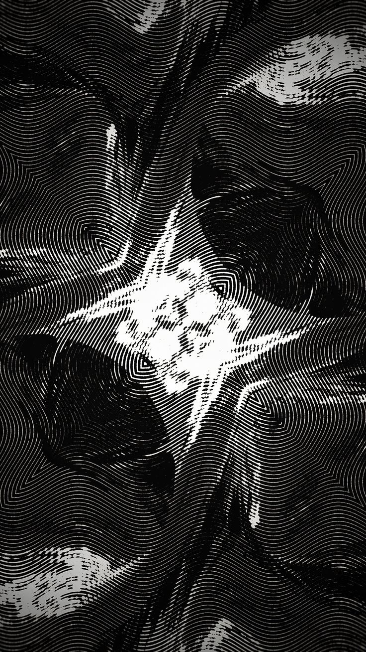 an abstract black and white photo with wavy lines in the center, as well as a star