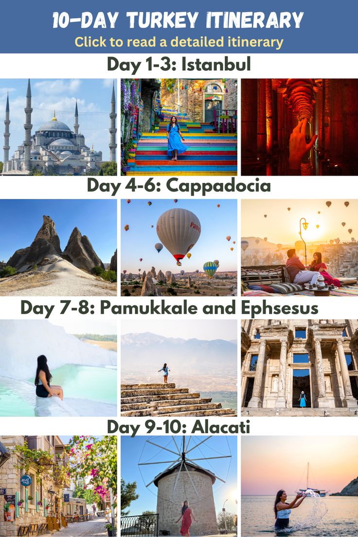 the turkey itinerary is on display in front of an image with many different pictures