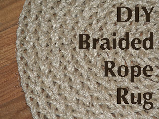 the words diy braided rope rugs on a wooden floor with text overlay