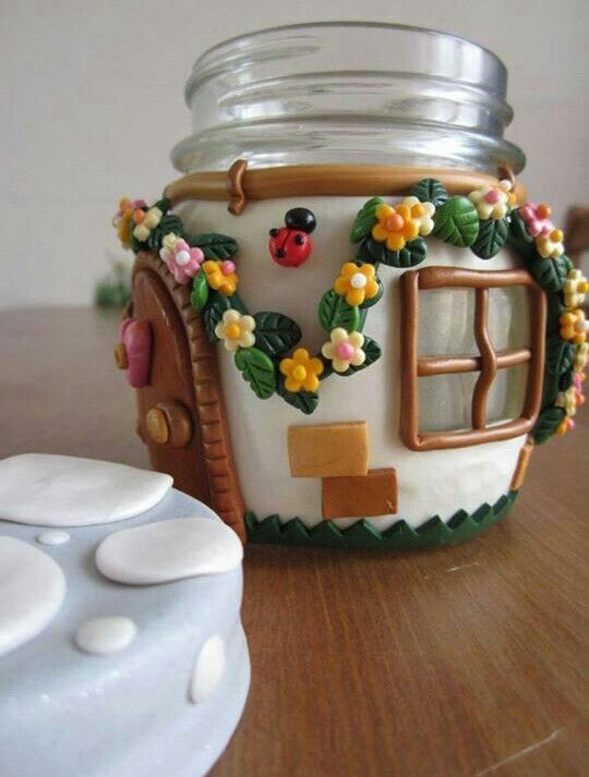 a glass jar that is sitting on a table