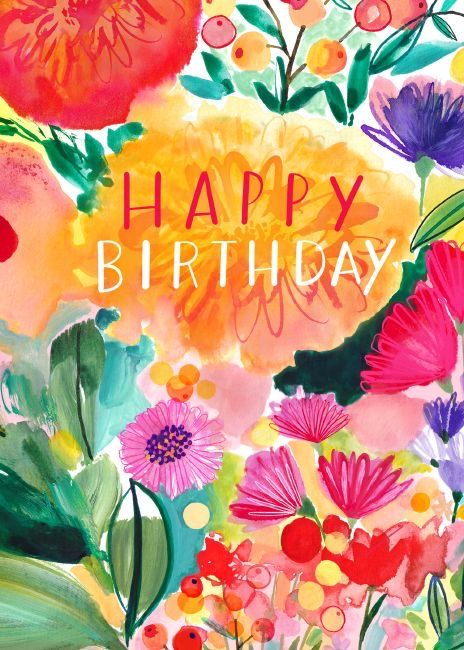 a painting with flowers and the words happy birthday