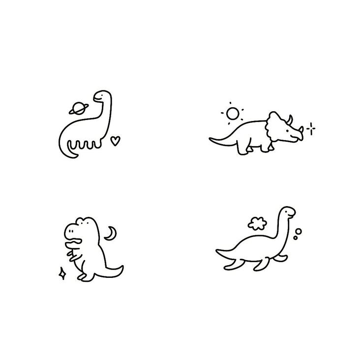 four different types of dinosaurs drawn in black and white