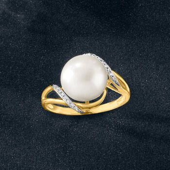 Ross-Simons - 10-10.5mm Cultured Pearl Wave Ring, Diamond Accents in 14kt Yellow Gold. Size 9. Here's a ring for all pearl lovers. A grand 10-10.5mm cultured freshwater button pearl gleams on a curvaceous wave of diamond accents and 14kt yellow gold. White pearl ring. Pearl birthstones are the perfect gift for June birthdays. White Pearl Ring, Pearl Birthstone, Ring Pearl, Wave Ring, Ring With Diamond, Yellow Gold Jewelry, Ring Diamond, Pearl Ring, White Pearl