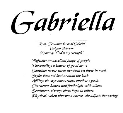 the title page for gabrilla, written in black and white ink on paper