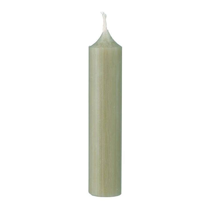 a tall cylindrical candle with a white background