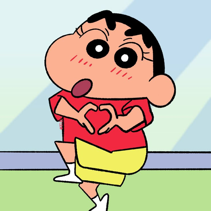 a cartoon character making a heart with his hands