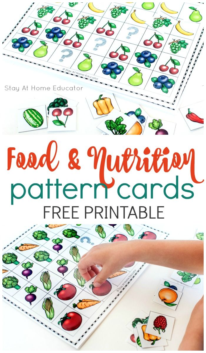 the printable food and nutrition pattern cards are perfect for kids to practice their counting skills